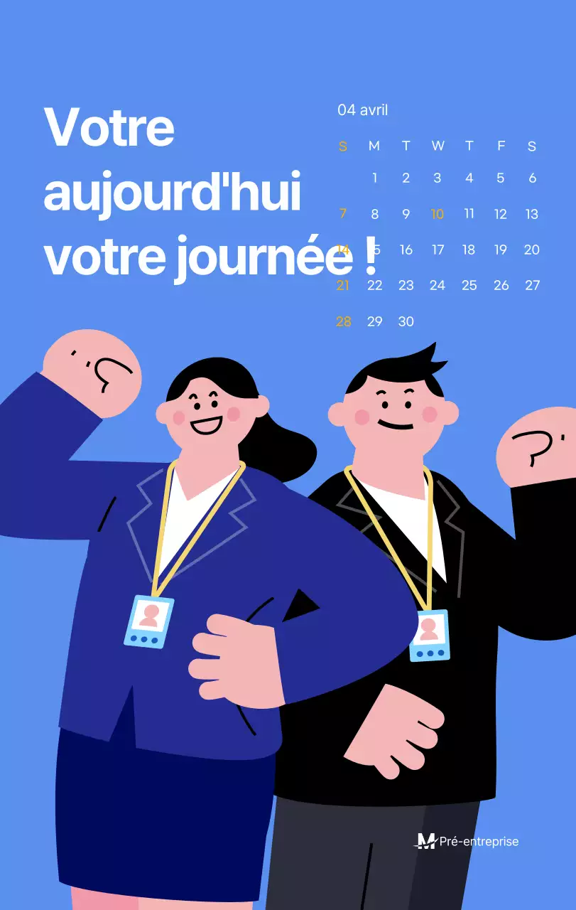 Calendrier de motivation avec des illustrations énergiques et des citations positives sur un fond bleu clair