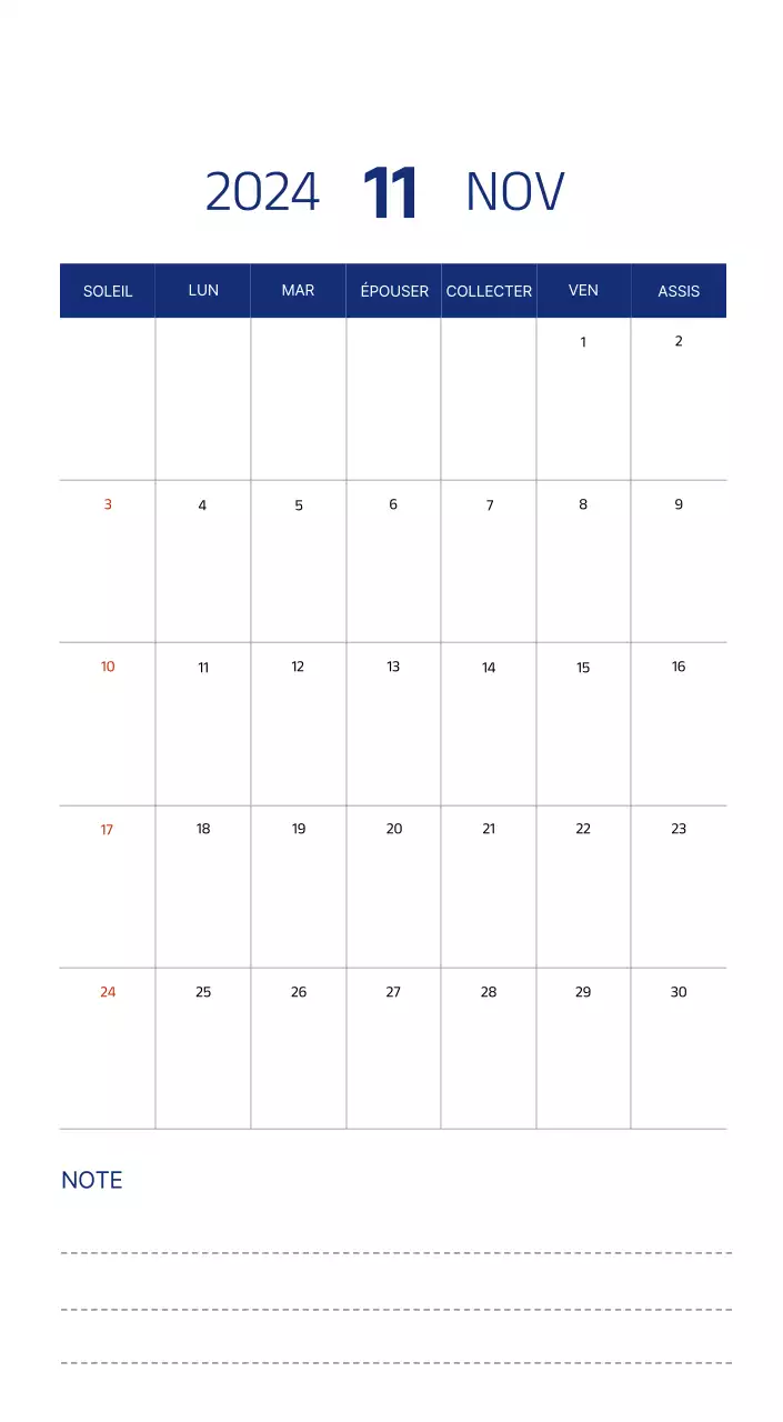 Calendrier simple avec des illustrations épurées en bleu