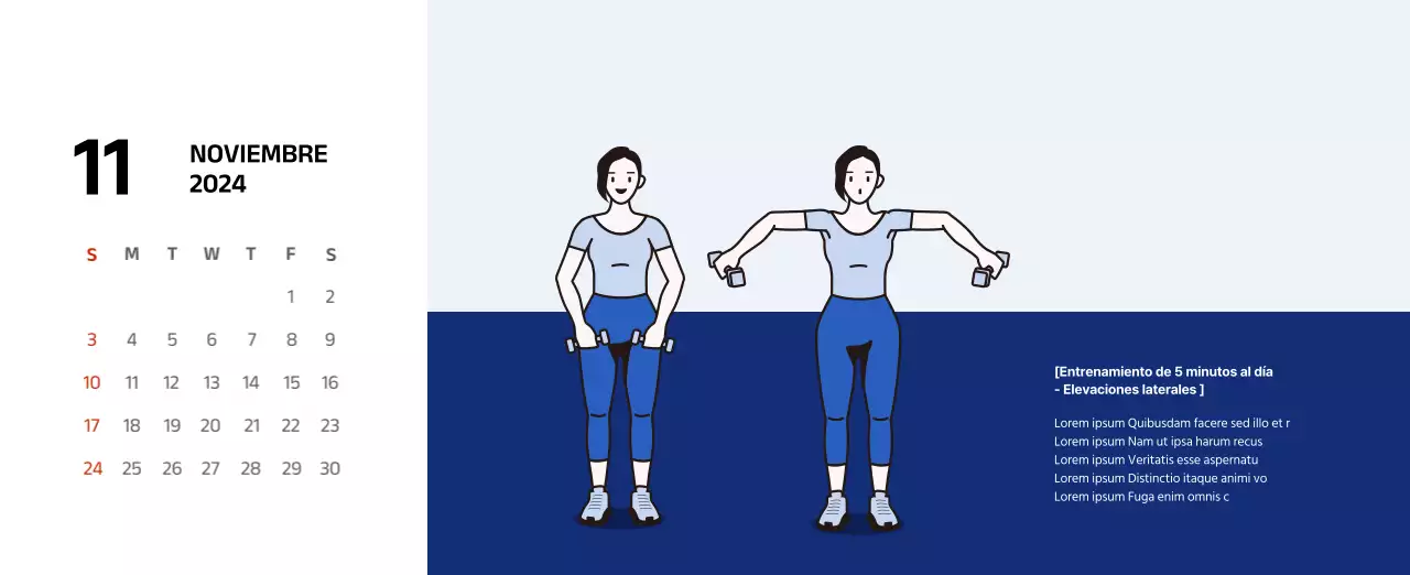 Calendario sencillo con ilustraciones limpias en azul