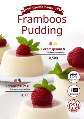 Moderne dessertadvertentie in wit en rood