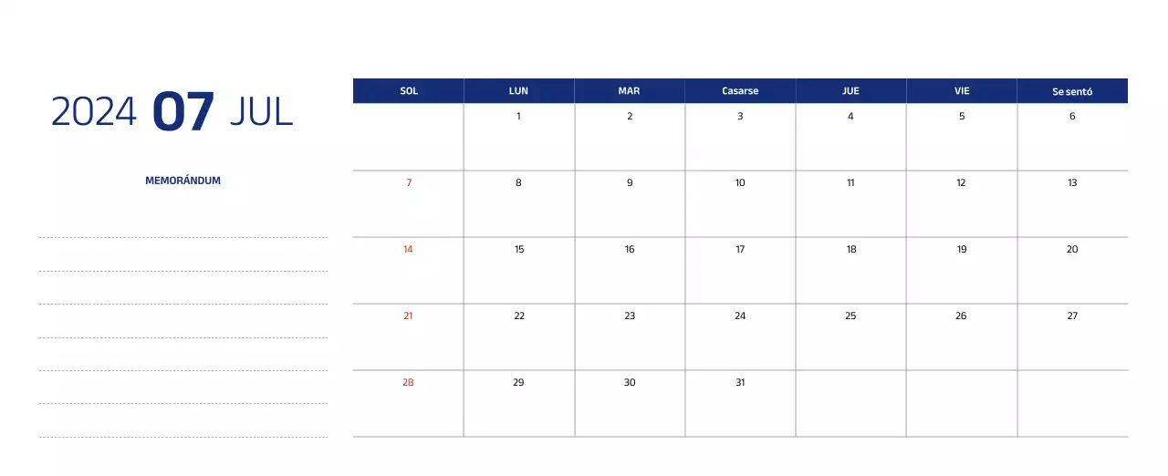 Calendario sencillo con ilustraciones limpias en azul