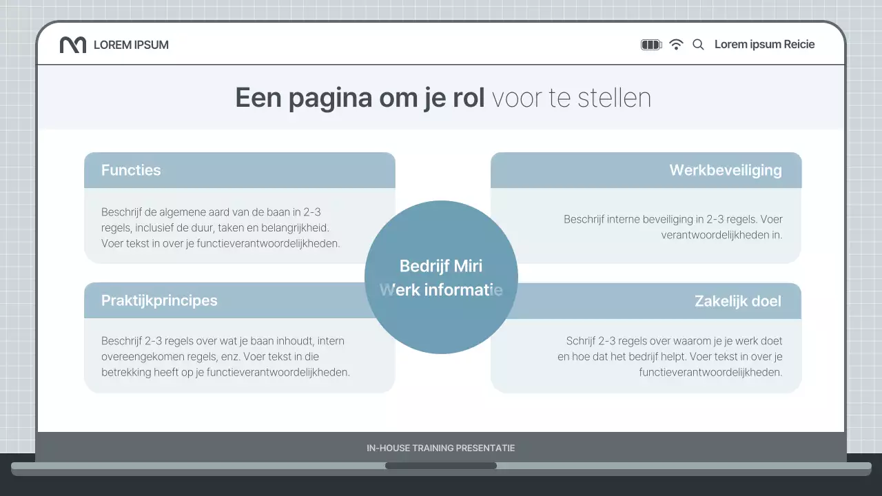 Eenvoudige interne trainingspresentatie in lichtblauw en grijs