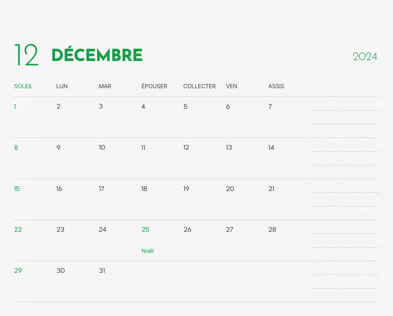 Un calendrier avec la photo d'un chiot et un message mignon aux accents verts.