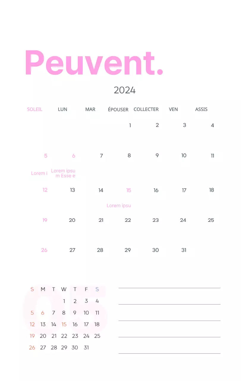 Calendrier de travail avec de belles illustrations