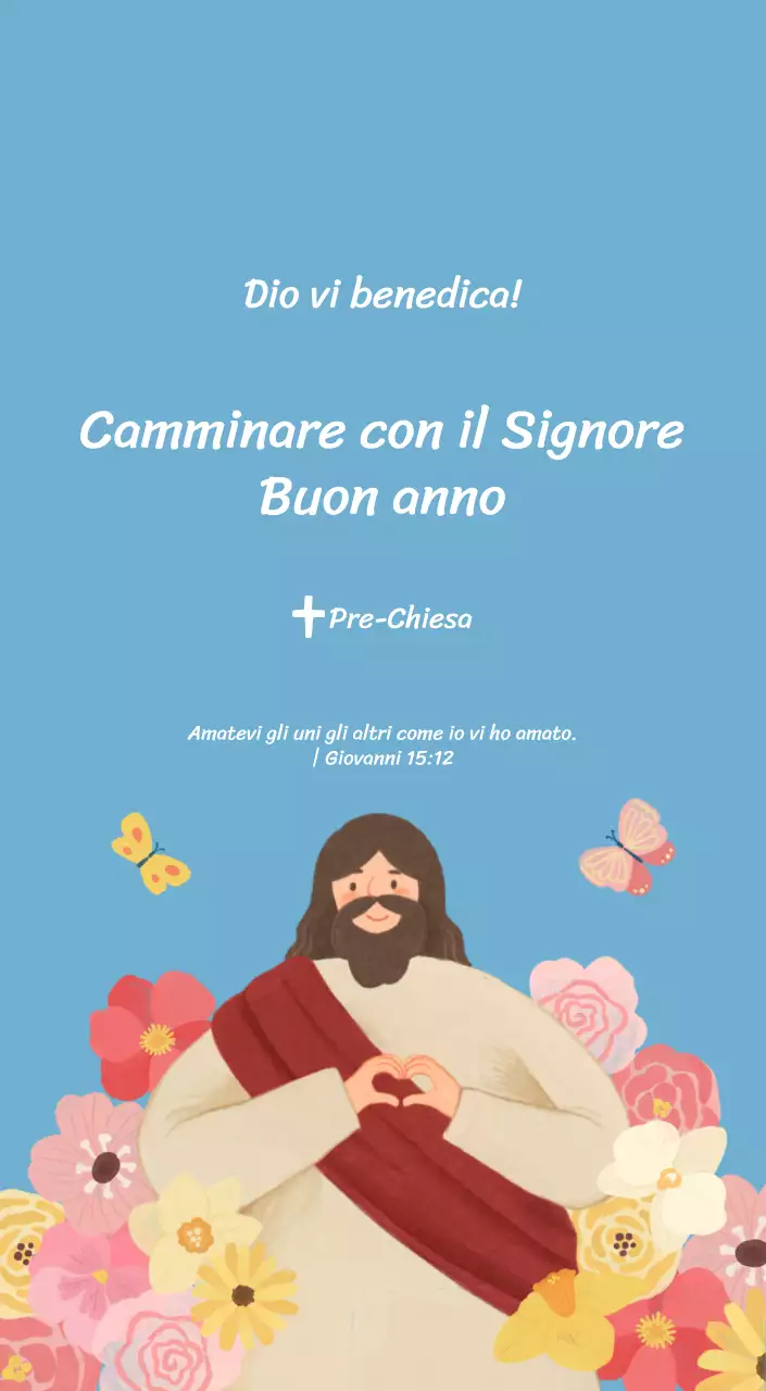 Un calendario devozionale con illustrazioni accoglienti e versetti della Bibbia su uno sfondo blu chiaro