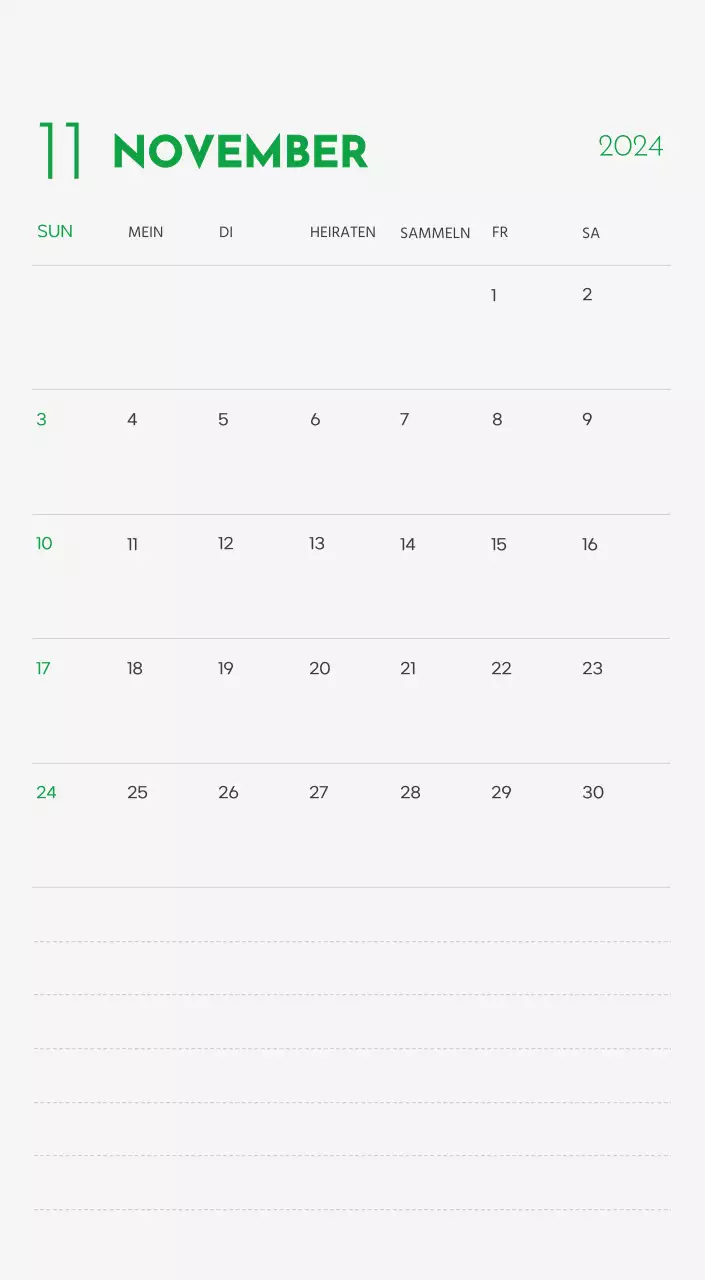 Ein Kalender mit einem Bild eines Welpen und einer niedlichen Botschaft in grünen Akzenten