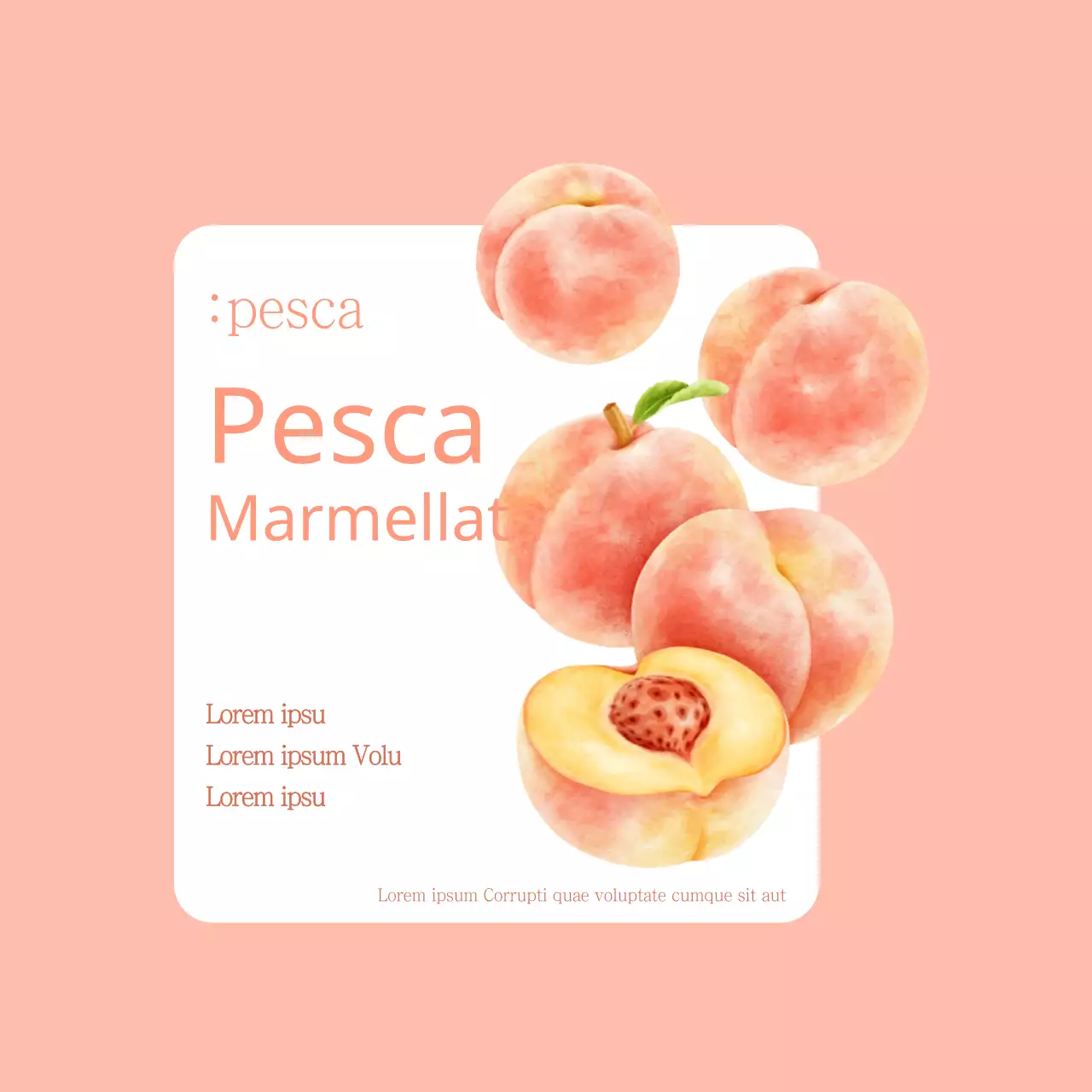 Etichetta per confezione di marmellata di pesche e mele in rosa chiaro e verde