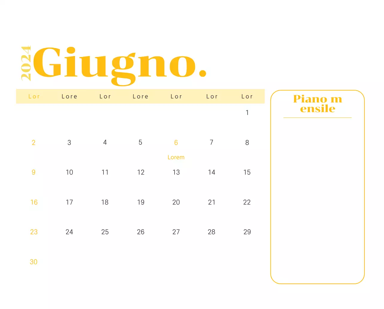 Calendario con illustrazioni giovanili su sfondo giallo e verde