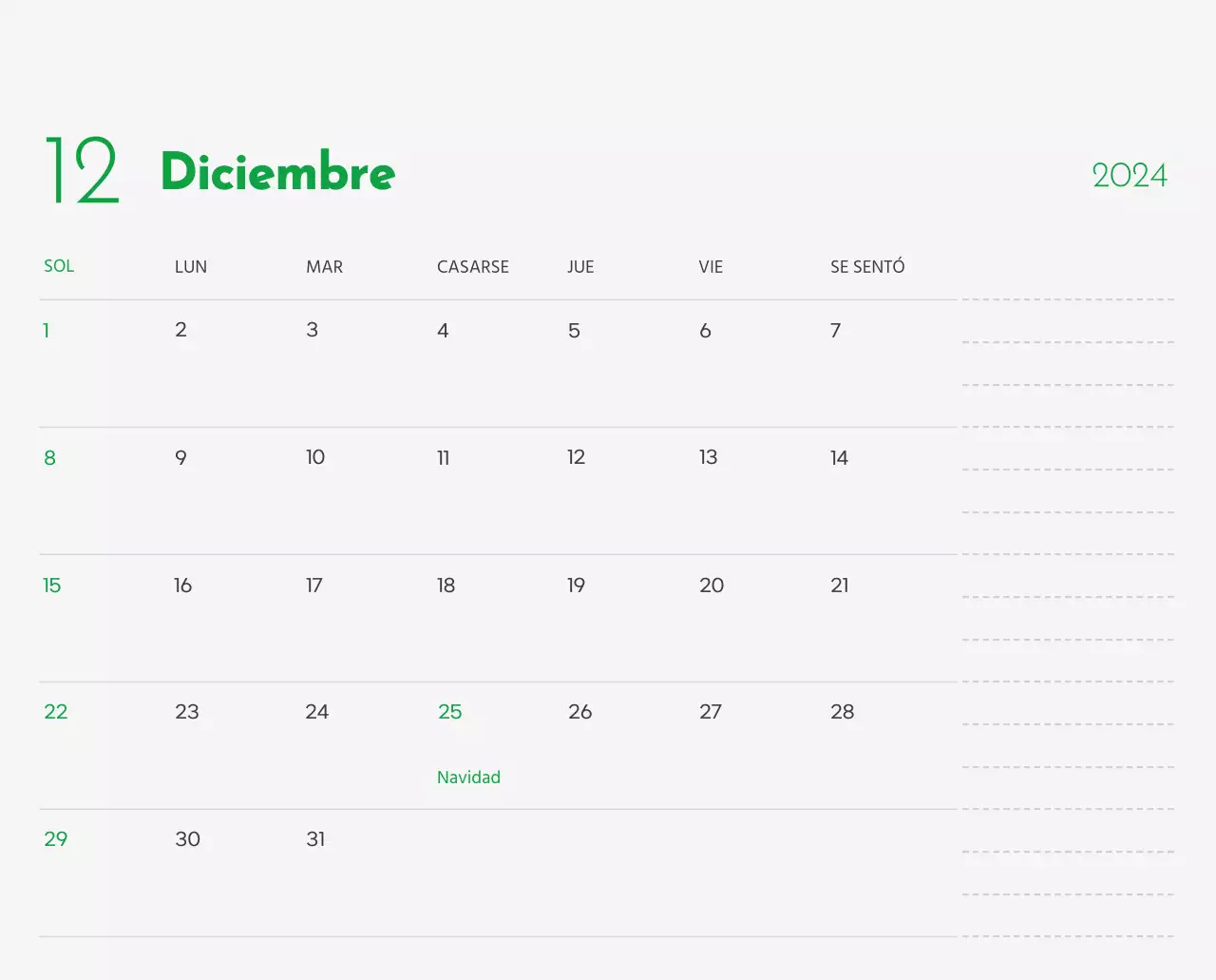 Un calendario con la imagen de un cachorro y un bonito mensaje en tonos verdes.