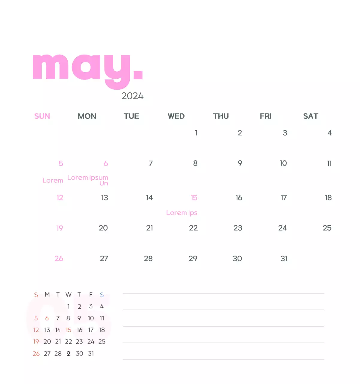 Work calendar with beautiful illustrations