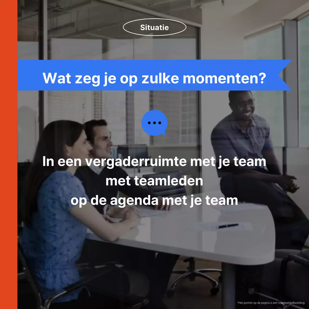 Een oranje en blauwe advertentie voor een spreekschool gericht op moderne professionals.