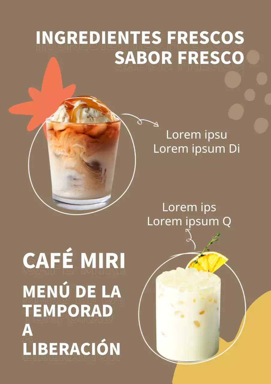 Presentación de un sencillo menú de cafetería con fondo marrón