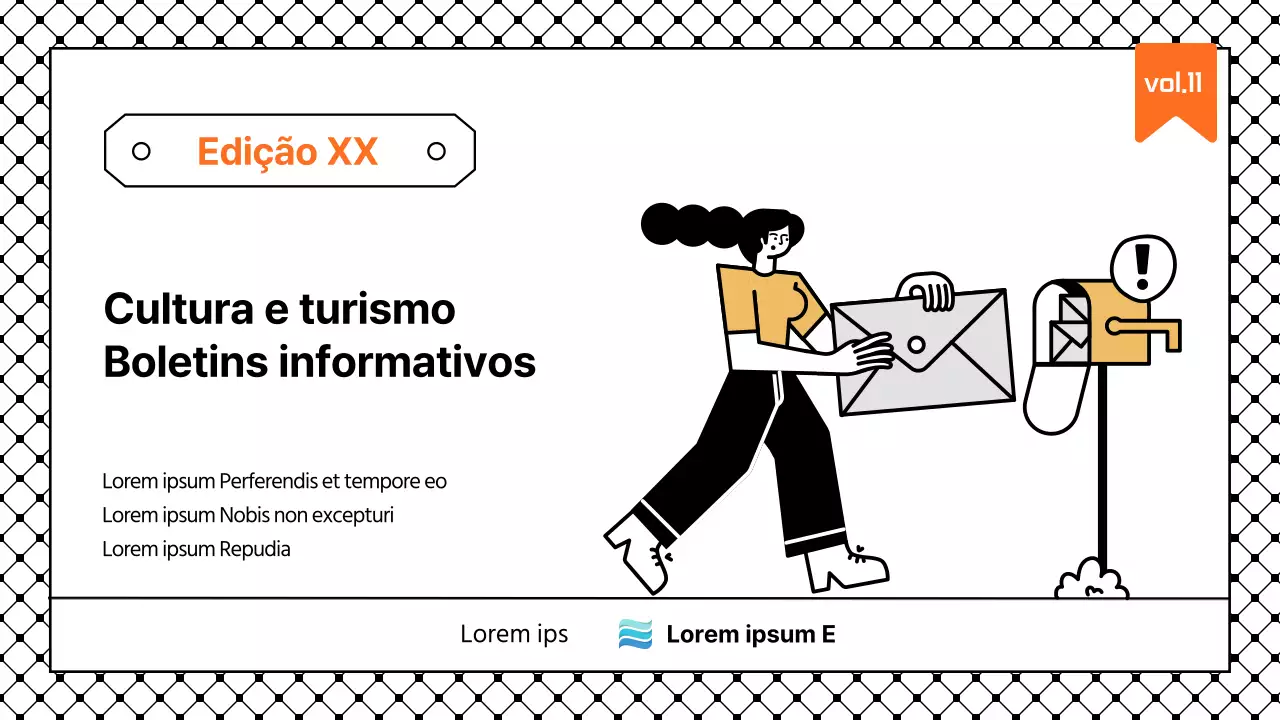 Apresentação simples com toques de preto e laranja