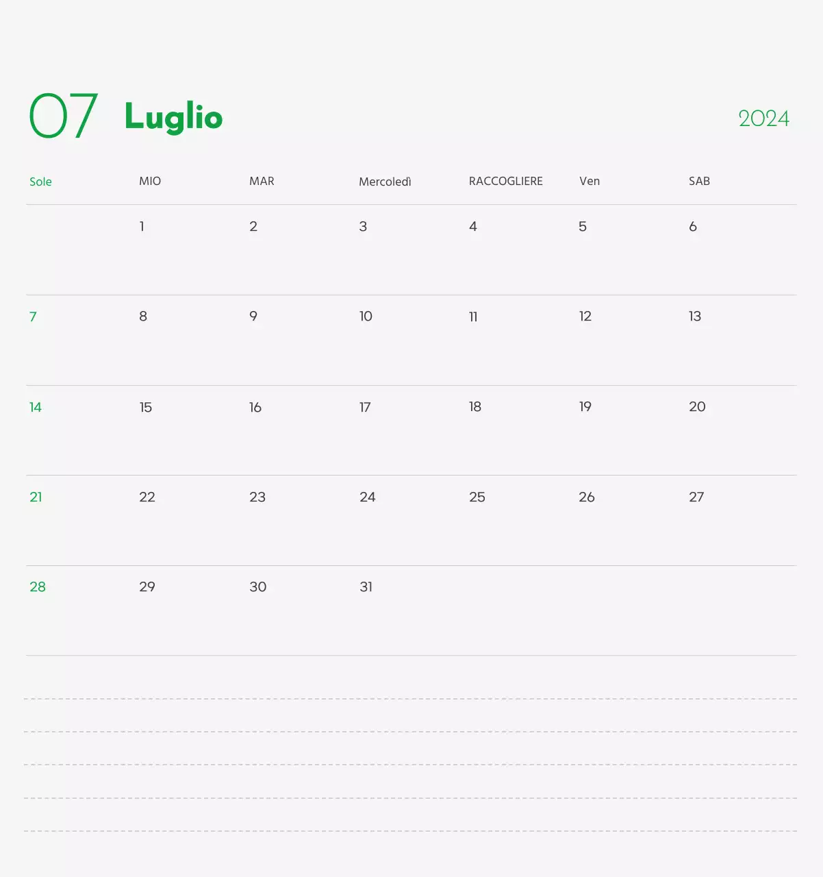 Un calendario con l'immagine di un cucciolo e un simpatico messaggio in verde.