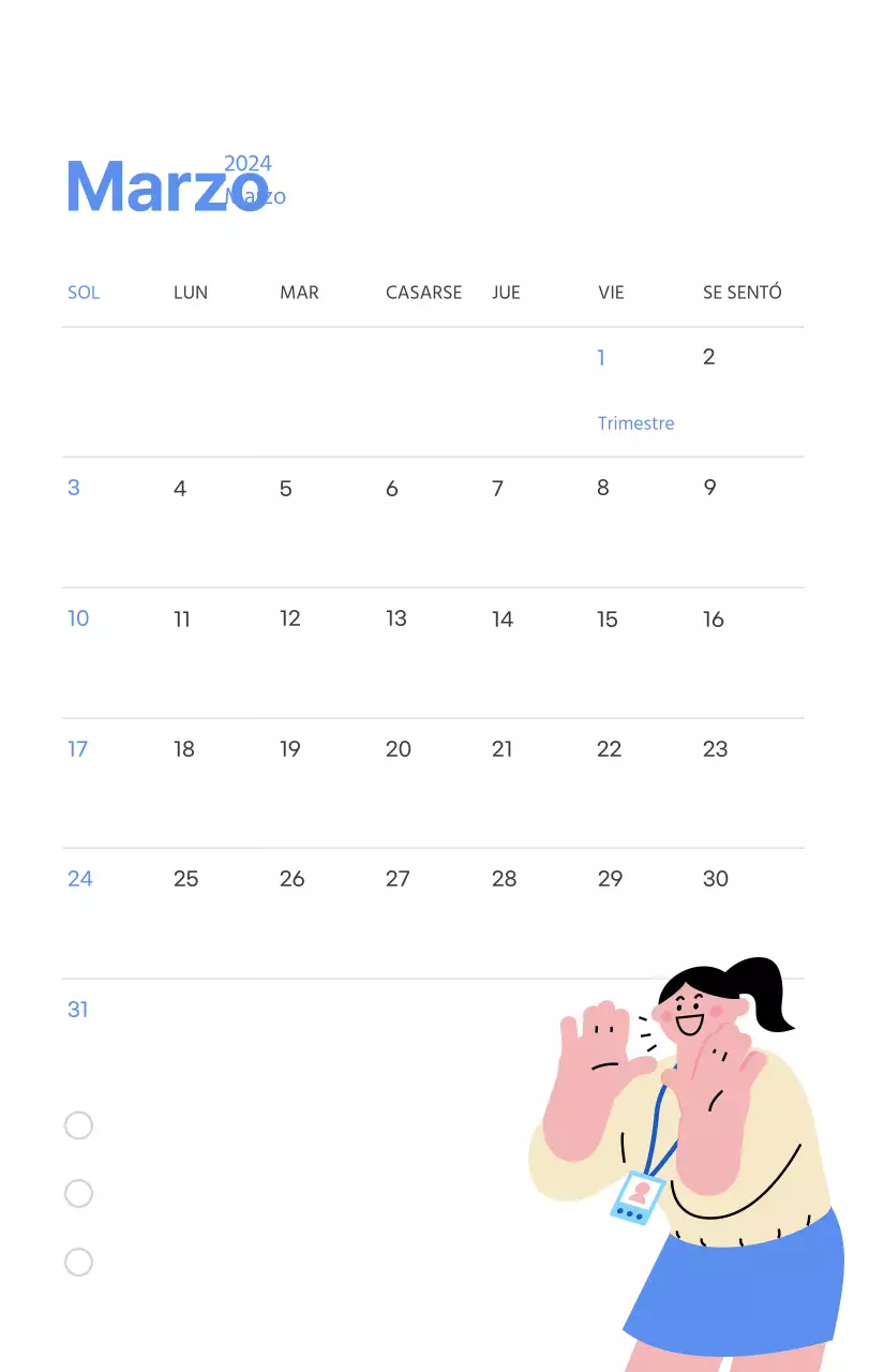 Calendario motivacional con ilustraciones llenas de energía y citas positivas sobre fondo azul claro