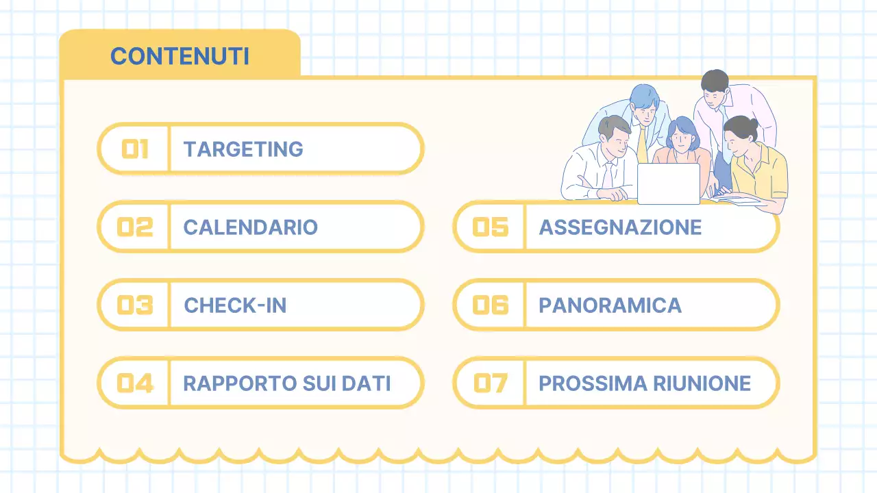 Verbale di riunione di marketing moderno in azzurro e giallo