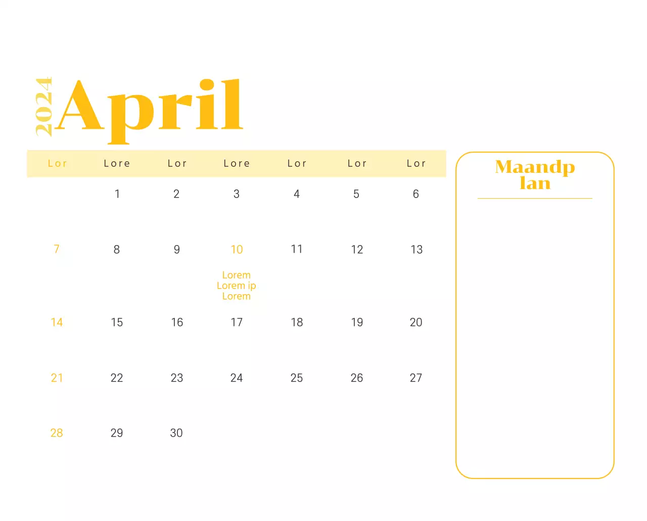 Kalender met jeugdillustraties op een gele en groene achtergrond