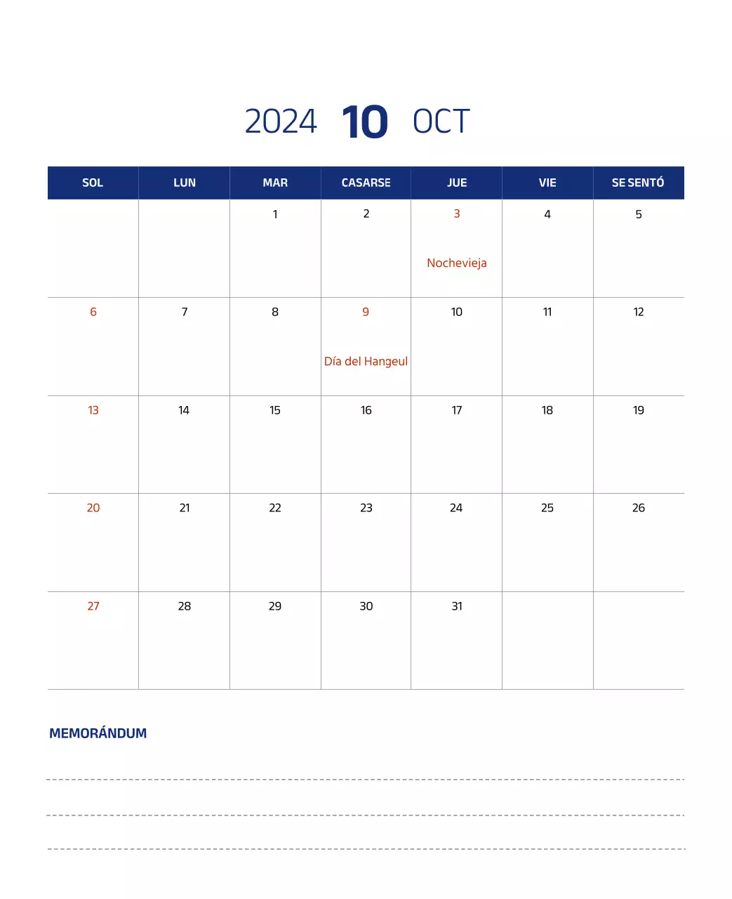 Calendario sencillo con ilustraciones limpias en azul