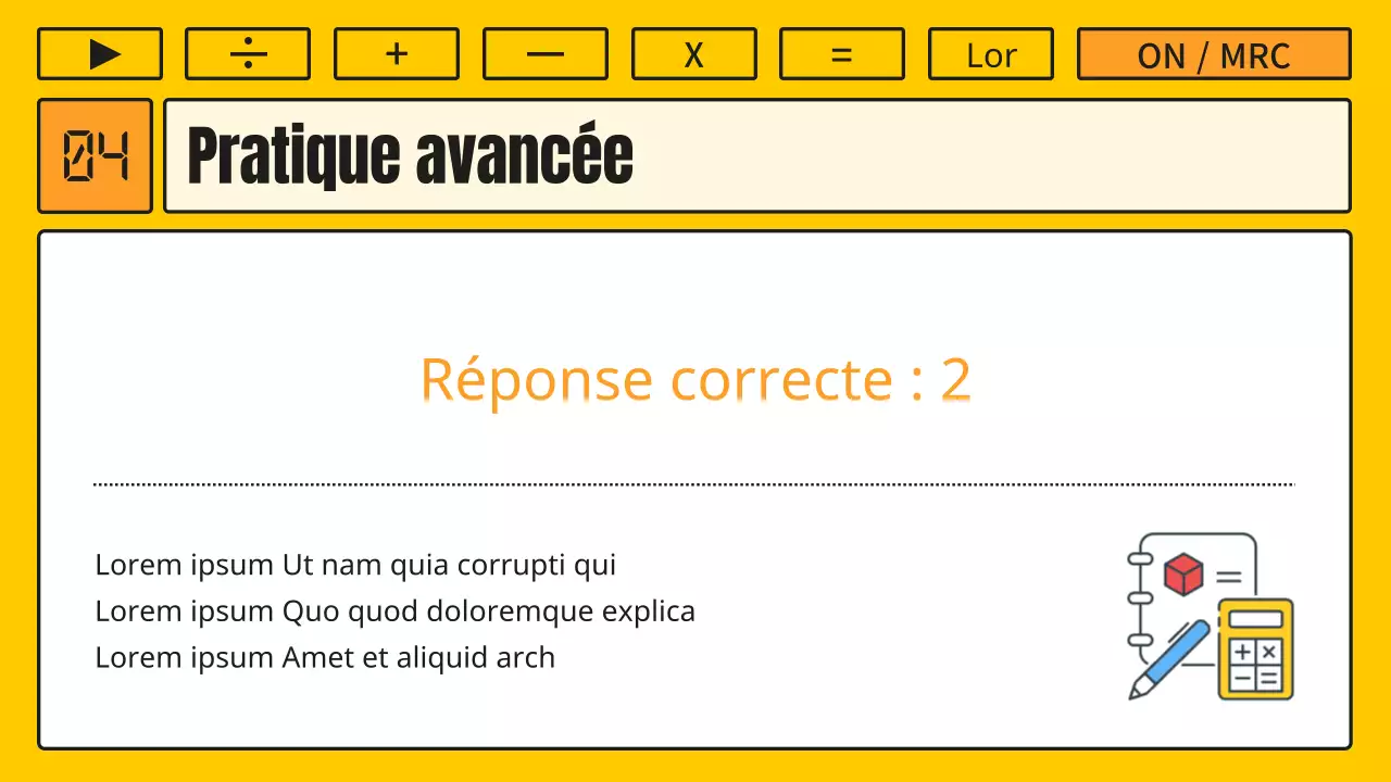 Cours de mathématiques avec une calculatrice jaune et orange kitsch