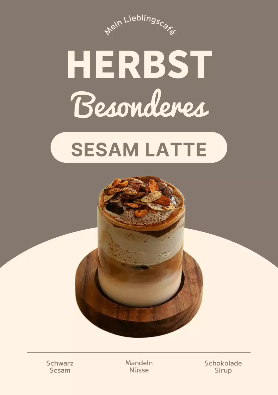 Herbstgetränke-Poster mit Mehrschrift-Titel und Foto einer Erdnuss-Latte