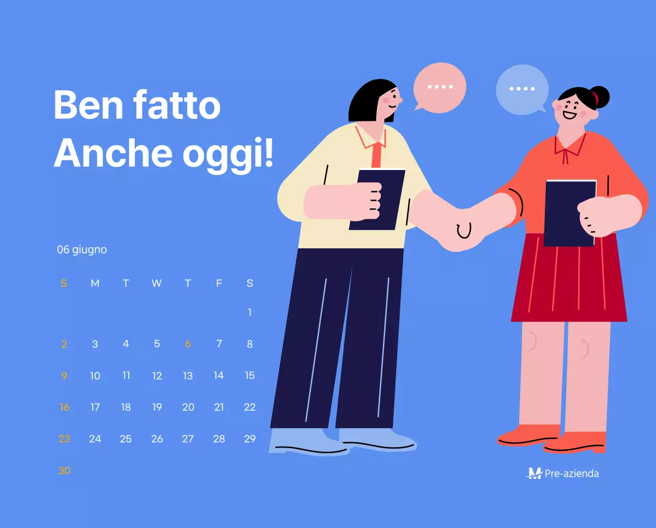 Calendario motivazionale con illustrazioni energetiche e citazioni positive su sfondo azzurro