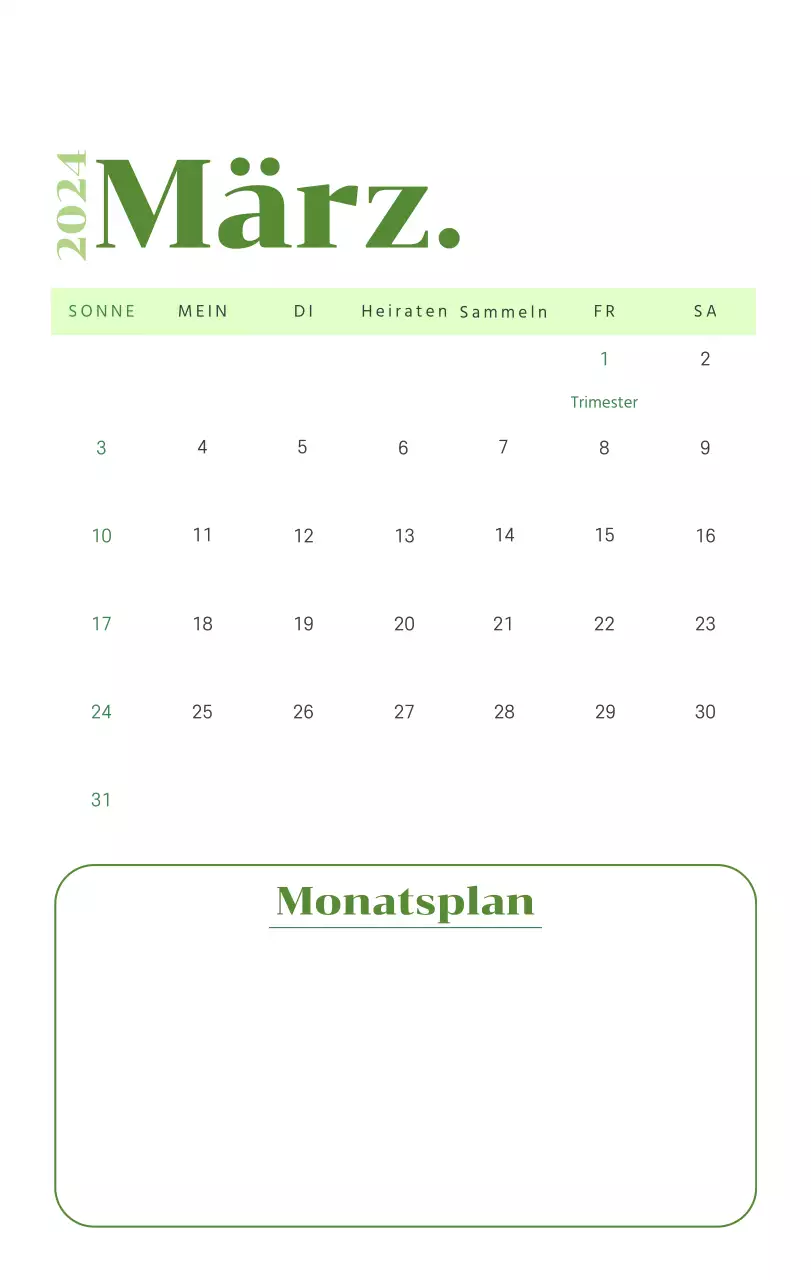 Kalender mit Jugendillustrationen auf gelbem und grünem Hintergrund
