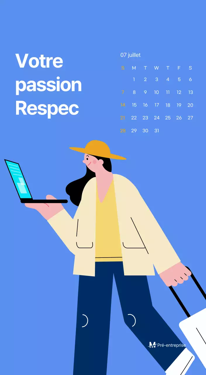 Calendrier de motivation avec des illustrations énergiques et des citations positives sur un fond bleu clair