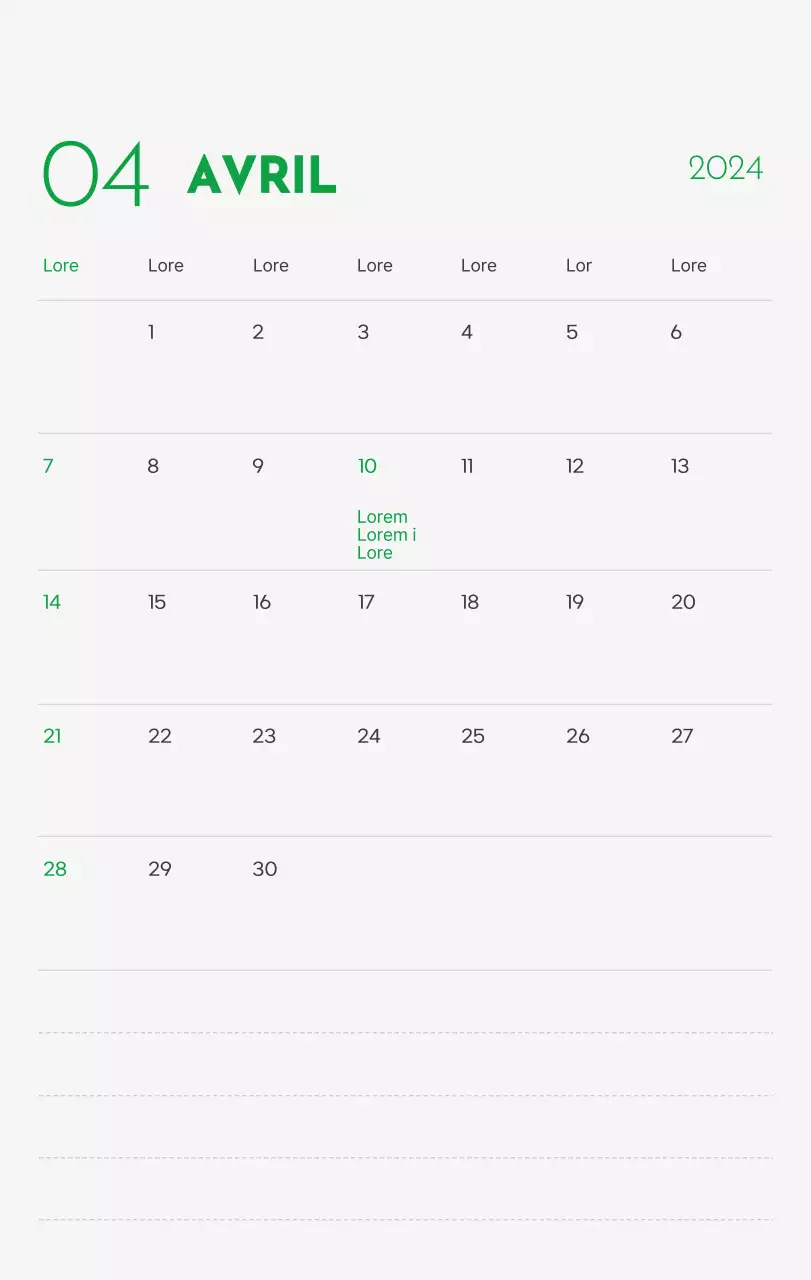 Un calendrier avec la photo d'un chiot et un message mignon aux accents verts.
