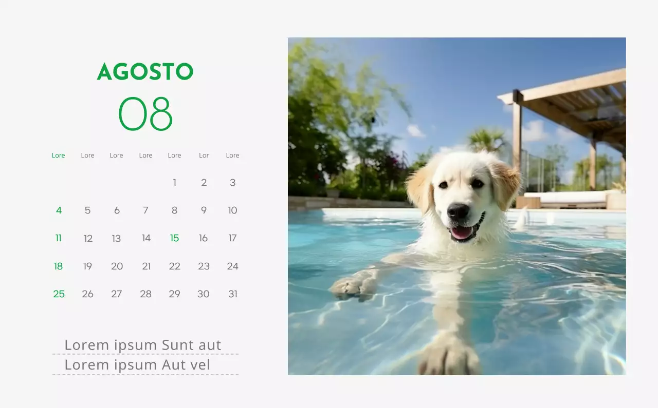 Un calendario con l'immagine di un cucciolo e un simpatico messaggio in verde.