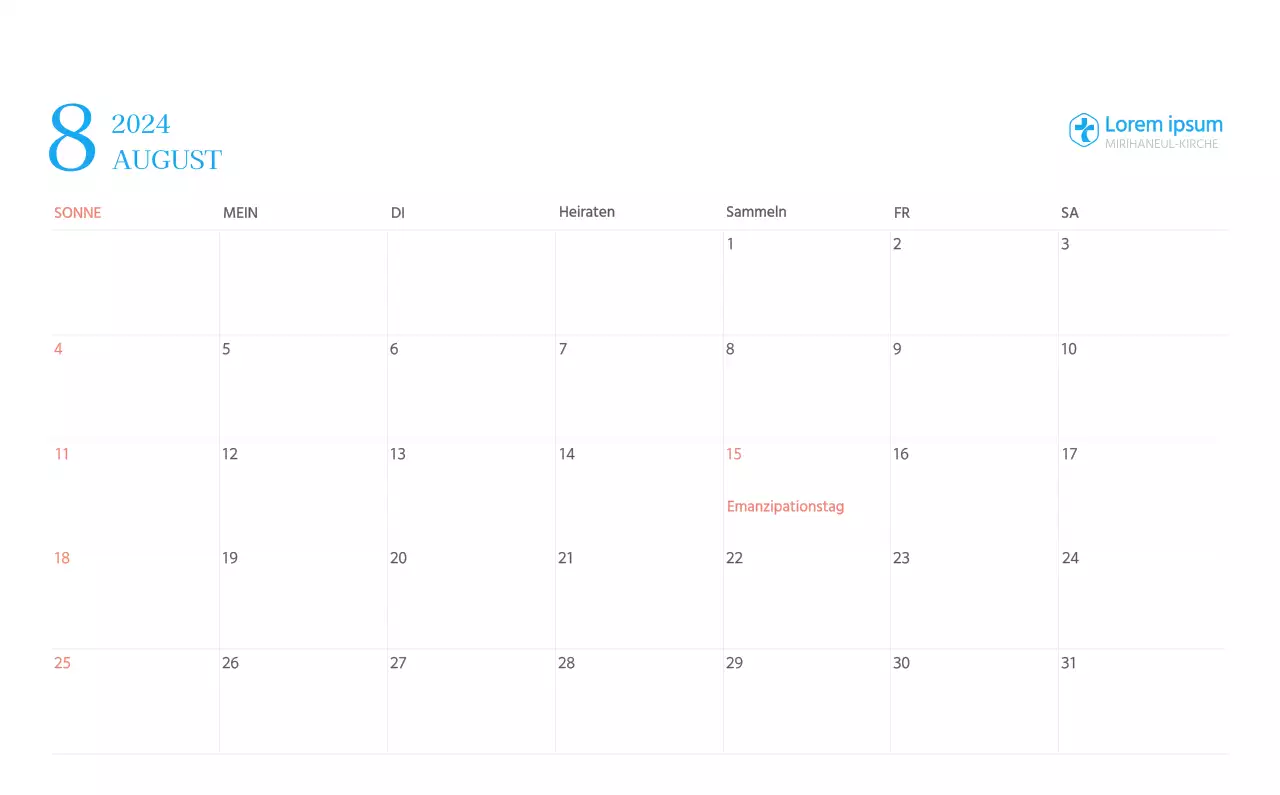 Blaues modernes Konzept Kirchenkalender