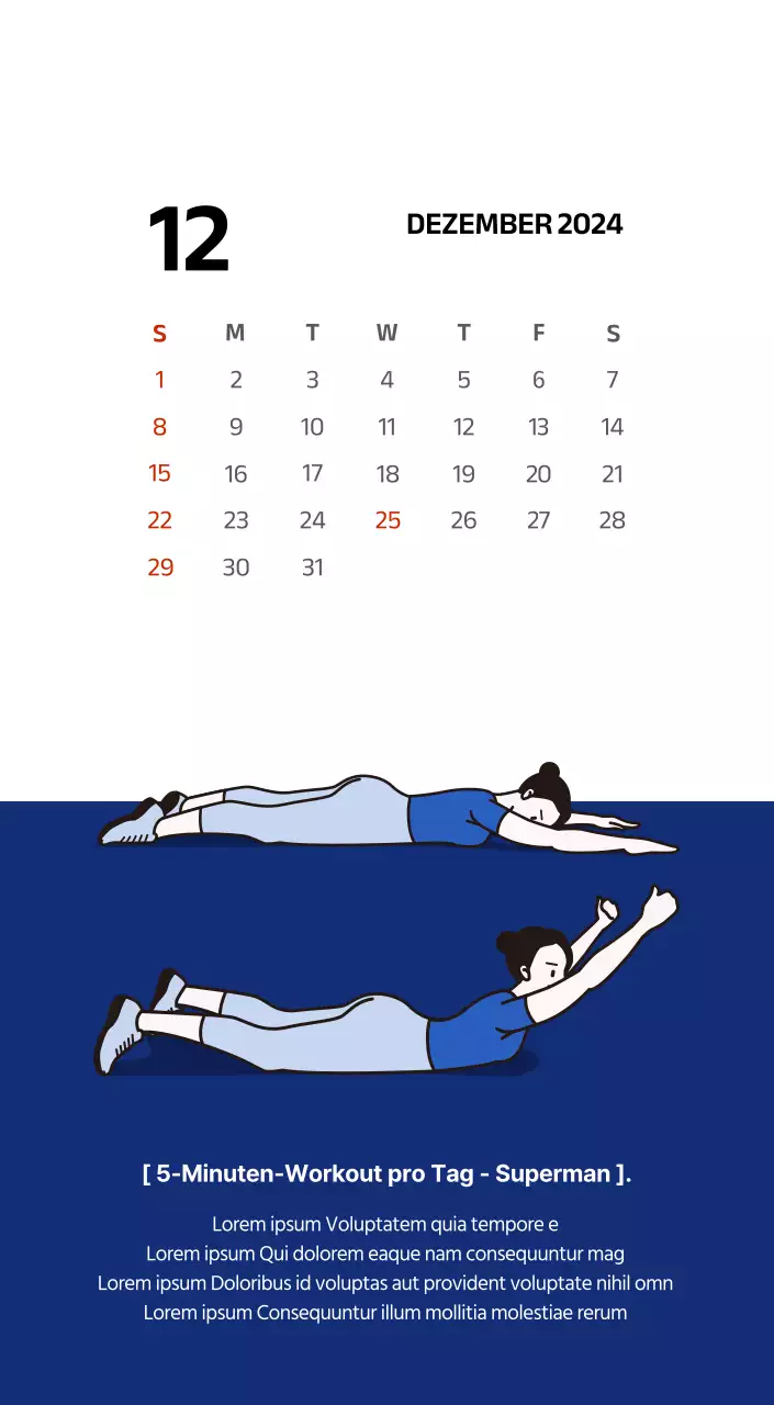 Einfacher Kalender mit klaren Illustrationen in Blau