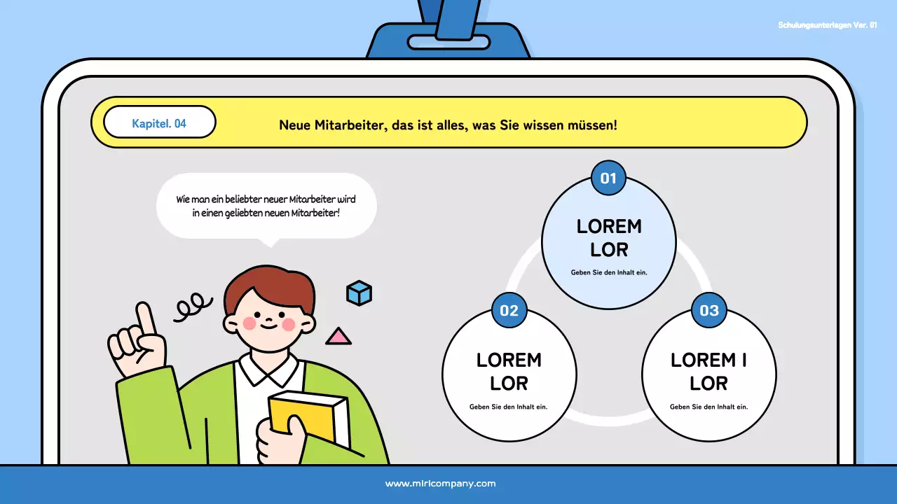 Ein hübsches Trainingsdeck für neue Mitarbeiter in Hellblau und Schwarz