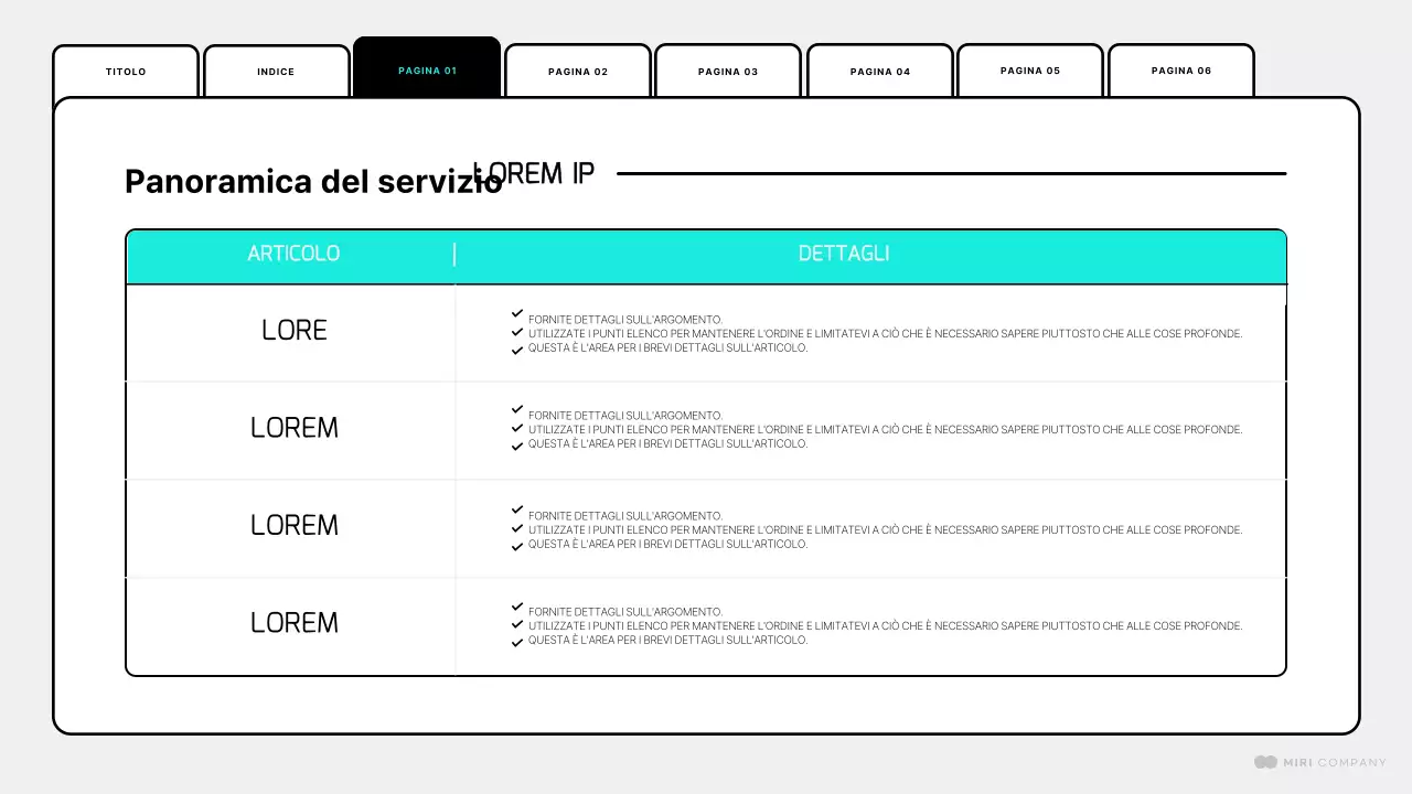 Un semplice brief per il design di una pagina web in bianco e menta