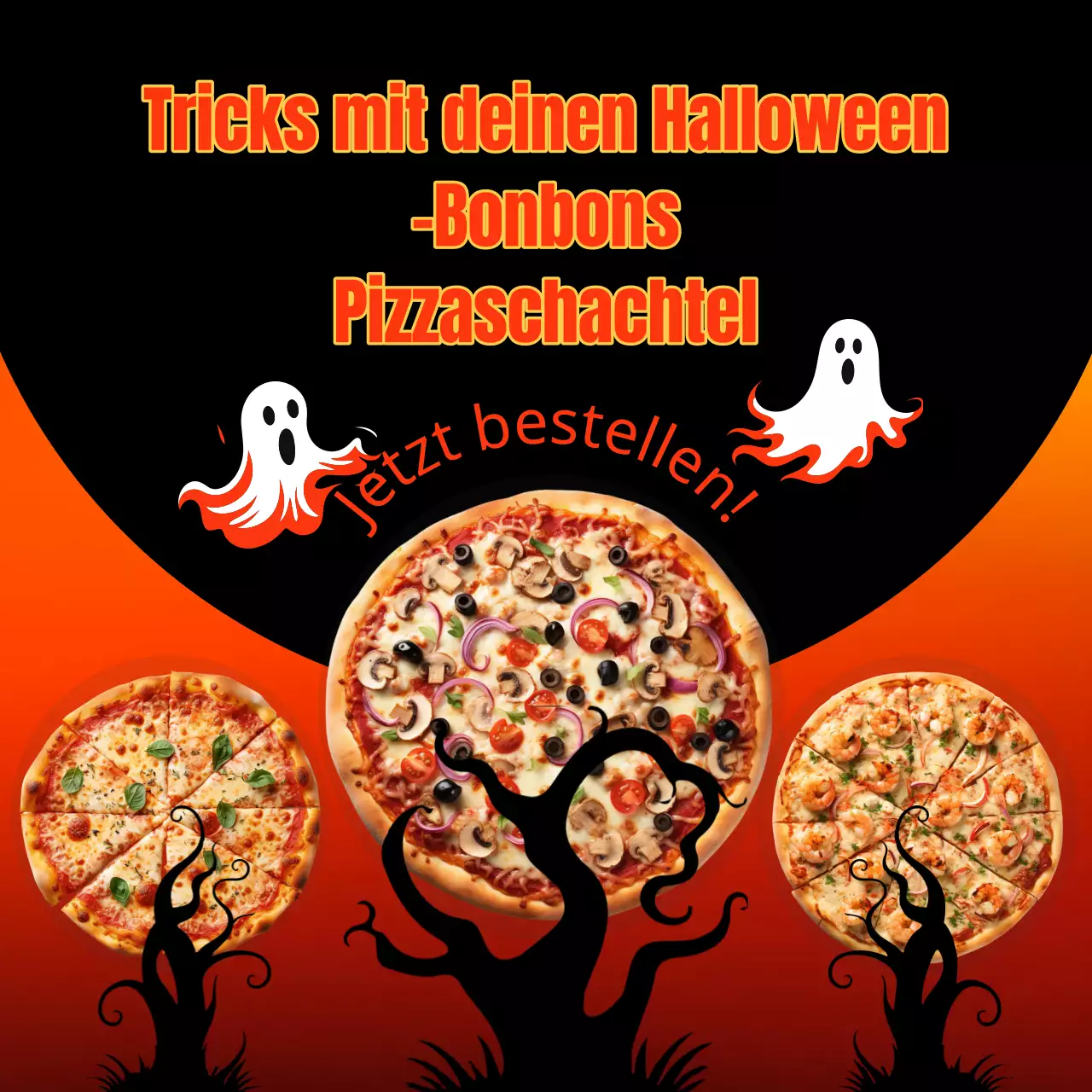 Kitschige Halloween-Verkaufsanzeige in Orange und Schwarz