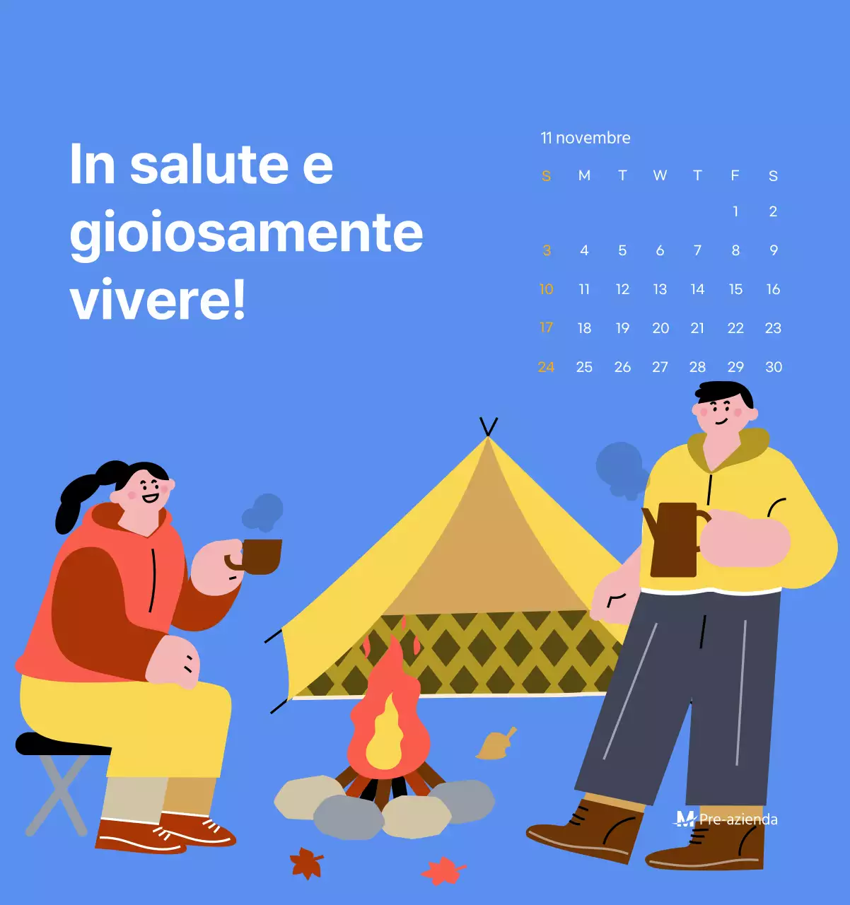 Calendario motivazionale con illustrazioni energetiche e citazioni positive su sfondo azzurro