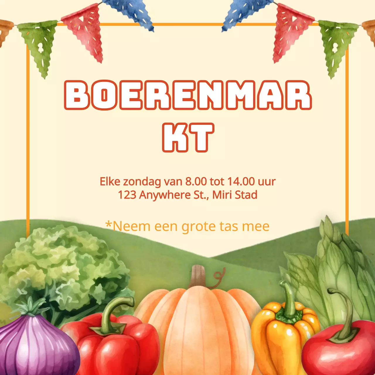 Een eenvoudige beige en groene groentemarkt promoten