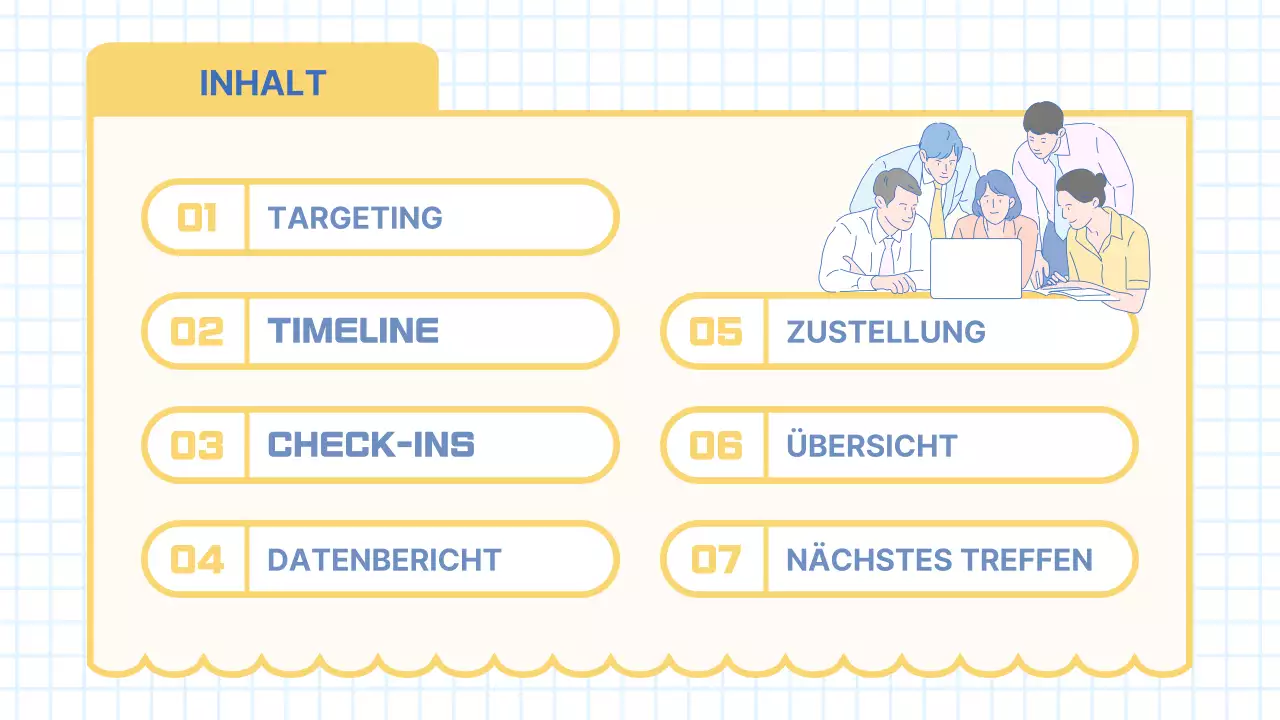 Modernes Marketing Sitzungsprotokoll in hellblau und gelb