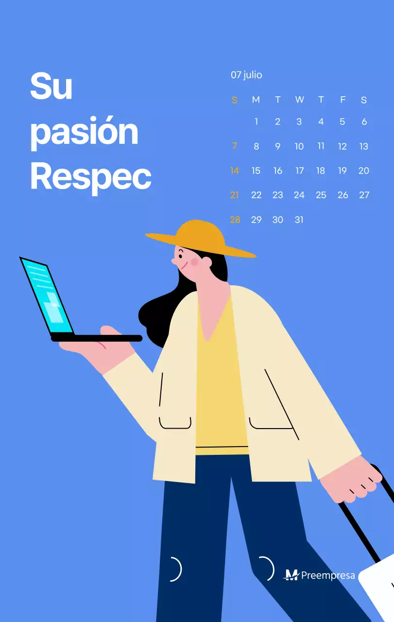 Calendario motivacional con ilustraciones llenas de energía y citas positivas sobre fondo azul claro