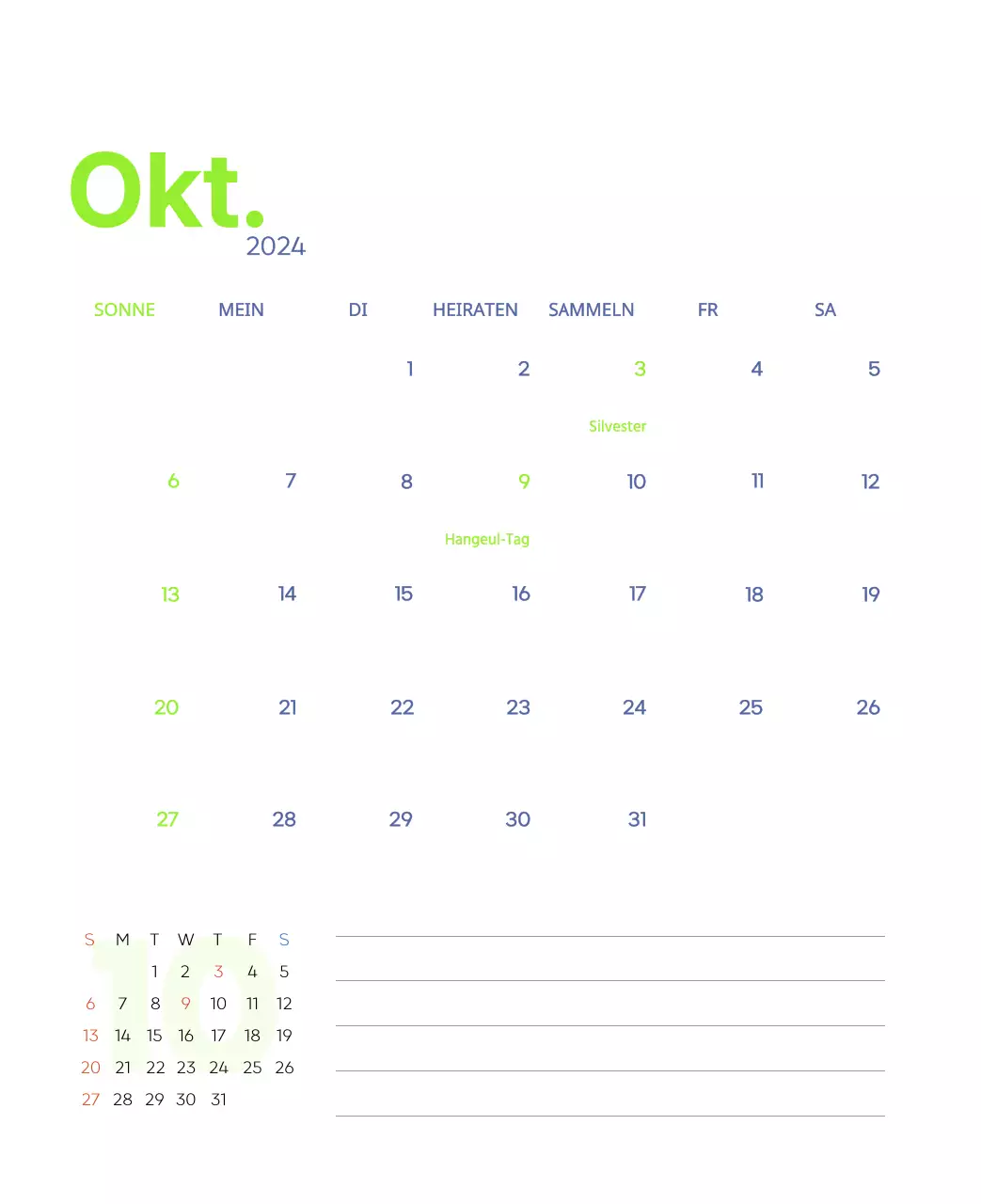 Arbeitskalender mit schönen Illustrationen