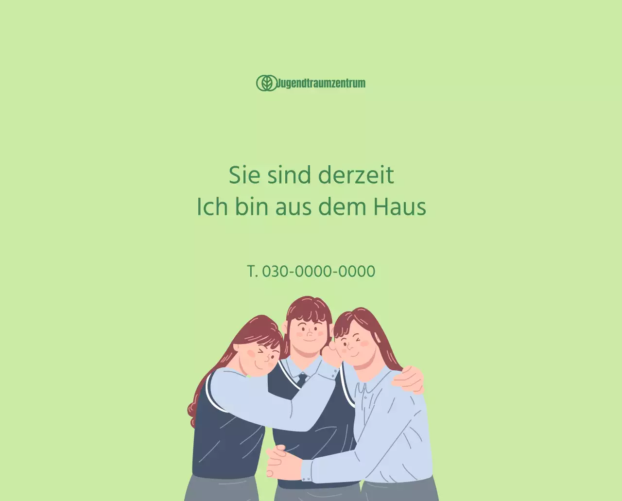 Kalender mit Jugendillustrationen auf gelbem und grünem Hintergrund