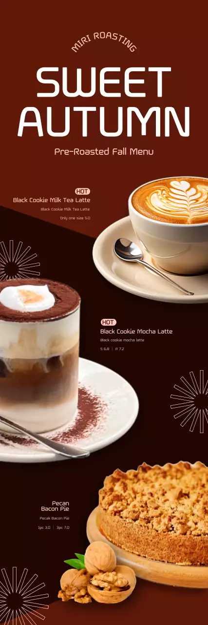Introducing a new fall cafe menu with a clean brown background