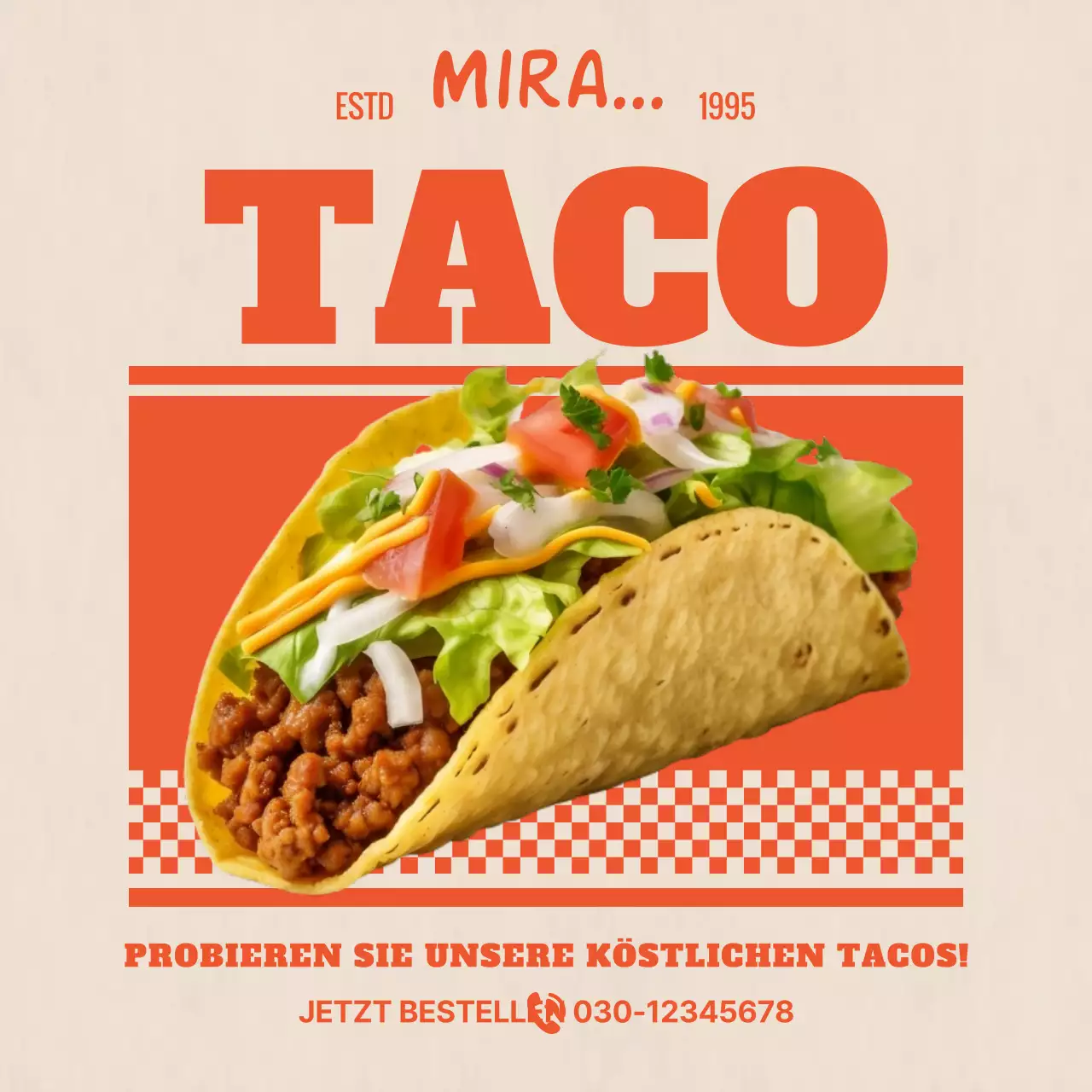 Förderung von Retro-Tacos in Rot und Beige