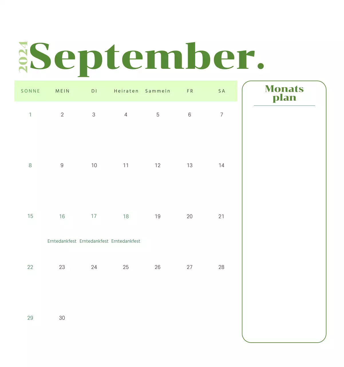 Kalender mit Jugendillustrationen auf gelbem und grünem Hintergrund