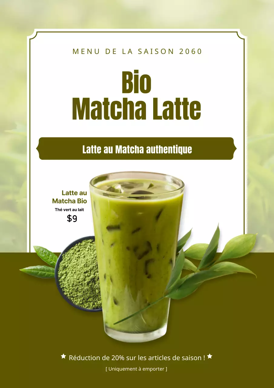 Promouvoir un matcha latte vert et moderne