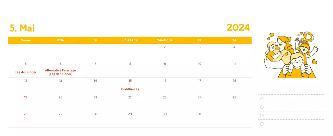 Ein Kalender mit farbenfrohen, emotionalen Illustrationen