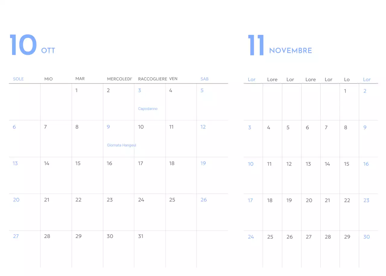 Calendario con tracker degli obiettivi con accenti blu