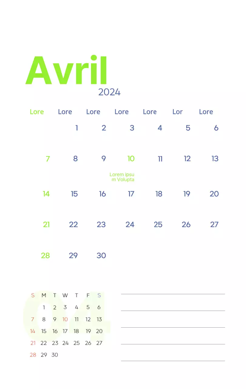 Calendrier de travail avec de belles illustrations