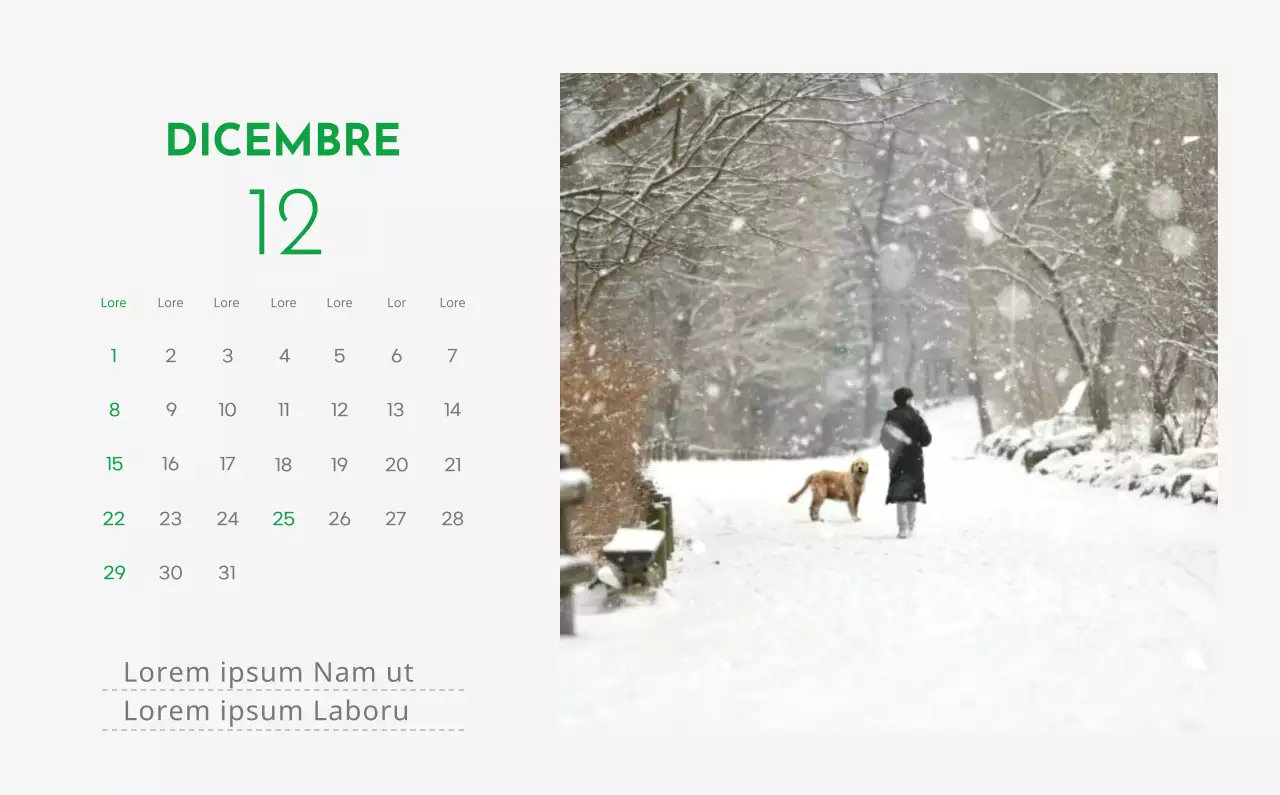 Un calendario con l'immagine di un cucciolo e un simpatico messaggio in verde.