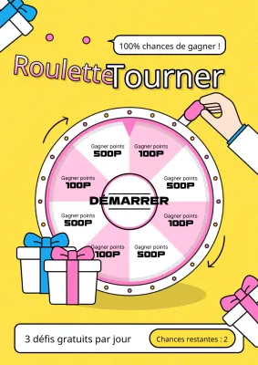 Publicité pour le jeu de la roulette en jaune et rose