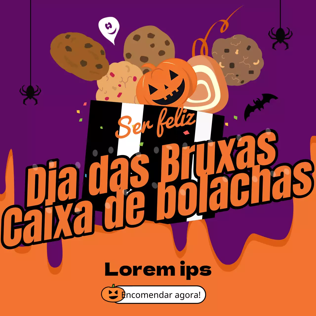 Caixa de encomenda de bolachas com ilustração de bora laranja